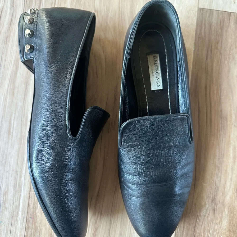 Balenciaga Black Leather Studded Loafer Mule Flats 39